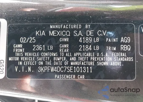 2025 Kia K4 Gt-Line Turbo из США, поврежденный, VIN 3KPFW4DC2SE101331